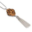 Tan & Platinum Leopard Lattice Tassel Pendant Necklace Discount