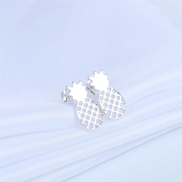 Silver-Plated Open Pineapple Stud Earrings Discount