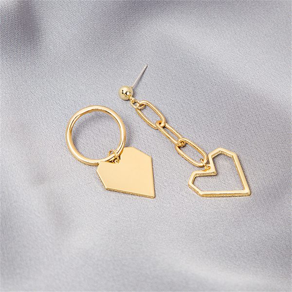 18K Gold-Plated Heart Cable Chain Mismatched Drop Earrings on Sale