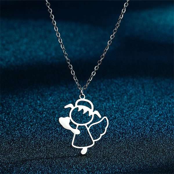 Silver-Plated Openwork Cute Angel Pendant Necklace Sale