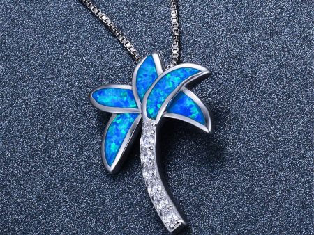 Blue Opal & Cubic Zirconia Palm Tree Pendant Necklace Sale