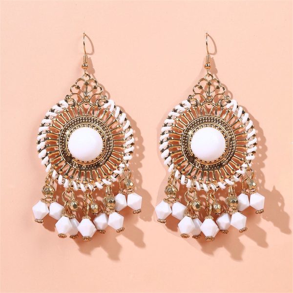 White Acrylic & Enamel 18K Gold-Plated Openwork Round Drop Earrings For Sale