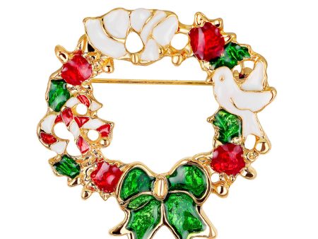 Multicolor Enamel & 18K Gold-Plated Bird & Bow Circle Brooch Sale