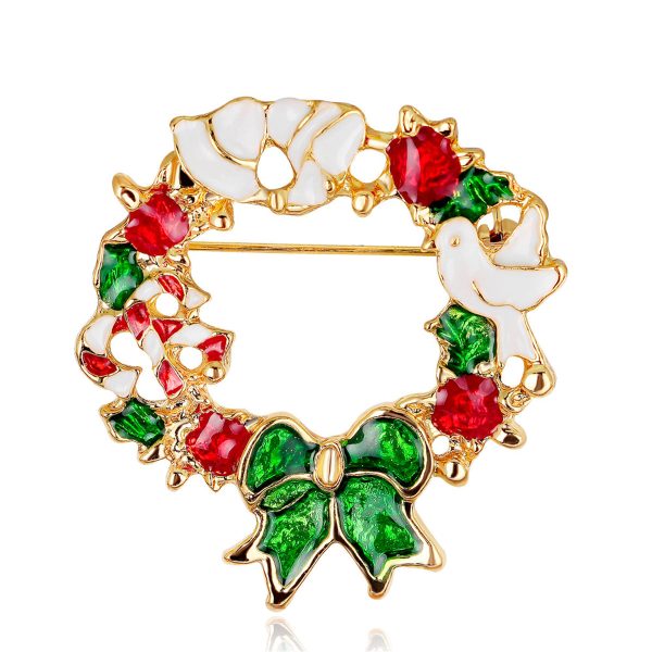 Multicolor Enamel & 18K Gold-Plated Bird & Bow Circle Brooch Sale