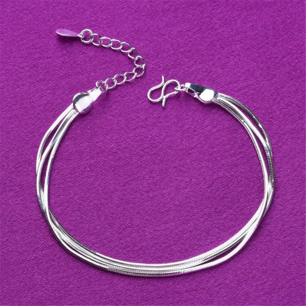 Silver-Plated Snake Chain Triple-Strand Anklet For Discount