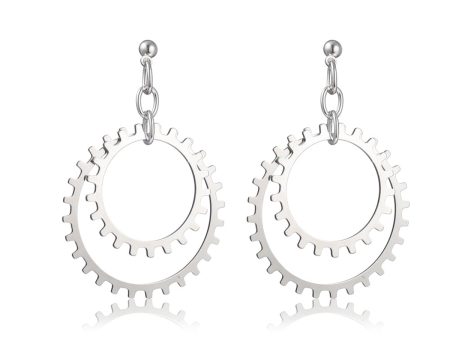 Silver-Plated Gear Drop Earring For Cheap