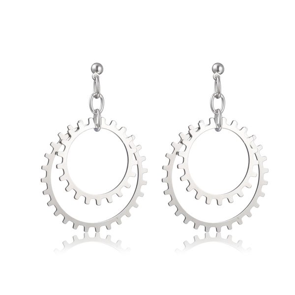 Silver-Plated Gear Drop Earring For Cheap