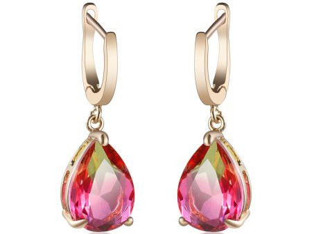 Yellow & Red Crystal Teardrop Leverback Earrings For Cheap