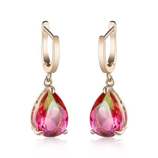 Yellow & Red Crystal Teardrop Leverback Earrings For Cheap