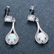 White Opal & Silver-Plated Oval Drop Earrings Cheap