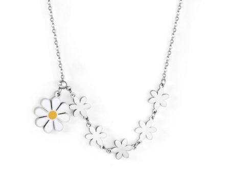 Yellow Enamel & Silver-Plated Linked Flower Pendant Necklace Online now