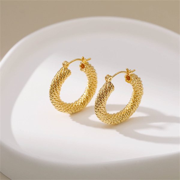 18K Gold-Plated Twisted Thread Hoop Earrings For Cheap