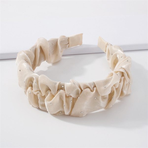 Cubic Zirconia & Beige Ruffled Hard Headband Fashion