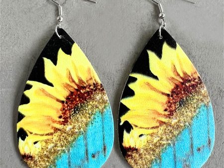 Yellow Polystyrene & Silver-Plated Sunflower Drop Earrings For Sale