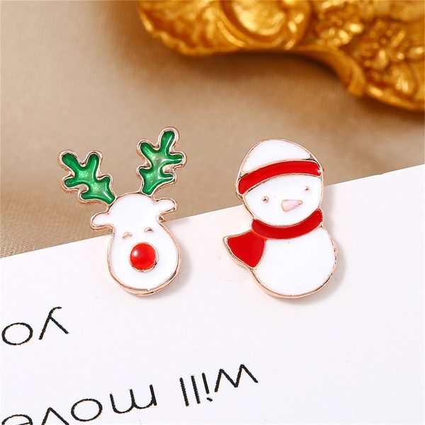 18K Gold-Plated & Multicolor Enamel Reindeer & Snowman Stud Earrings For Discount