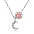 Strawberry Pink Crystal & Cubic Zirconia Star Ring Pendant Necklace Cheap