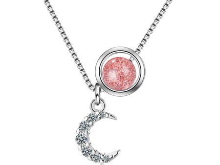 Strawberry Pink Crystal & Cubic Zirconia Star Ring Pendant Necklace Cheap