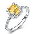 Yellow Crystal & Silver-Plated Square-Cut Ring For Cheap