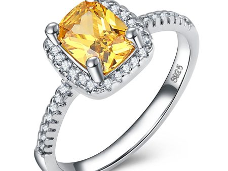 Yellow Crystal & Silver-Plated Square-Cut Ring For Cheap