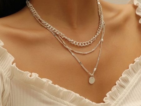 Silver-Plated Curb Chain Layered Pendant Necklace Fashion