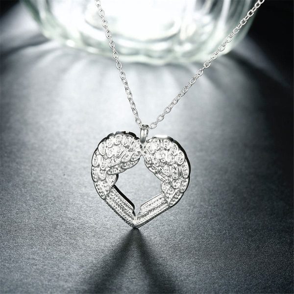 Silver-Plated Heart Shape Wings Pendant Necklace Cheap