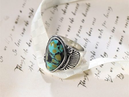 Turquoise & Silver-Plated Band Ring Online now