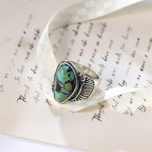 Turquoise & Silver-Plated Band Ring Online now