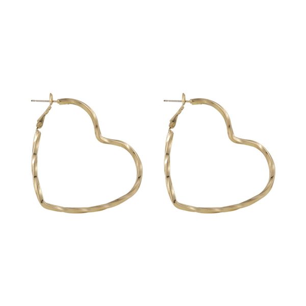 18K Gold-Plated Twisted Heart Hoop Earrings For Sale