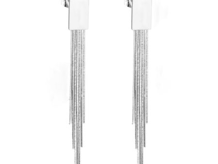 Silver-Plated Rectangle Tassel Drop Earrings For Discount