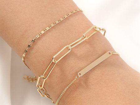 18K Gold-Plated Open Rectangle Chain Bracelet Set Discount