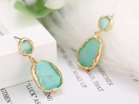 18K Gold-Plated & Green Oil Drip Drop Earring For Discount