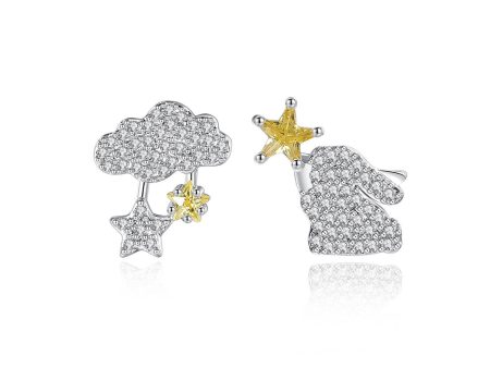 Yellow Crystal & Cubic Zirconia Silver-Plated Cloud & Rabbit Stud Earrings Fashion