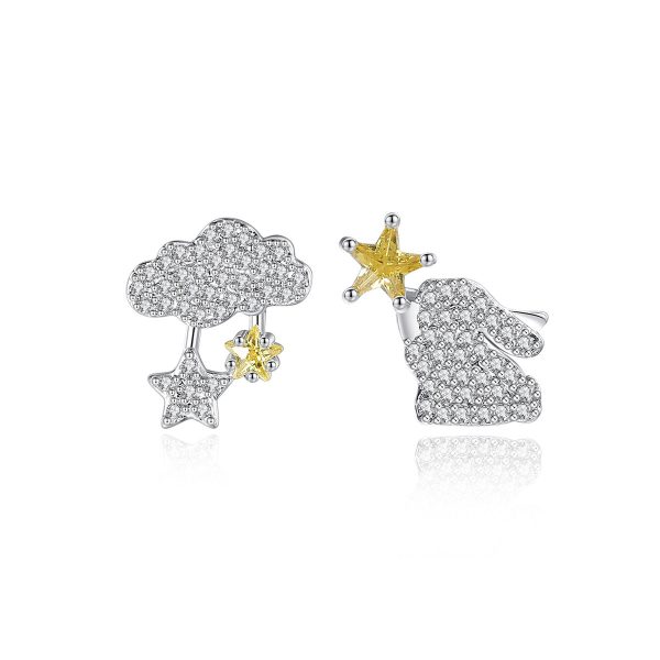 Yellow Crystal & Cubic Zirconia Silver-Plated Cloud & Rabbit Stud Earrings Fashion