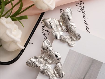 Silver-Plated Double-Butterfly Dangle Earrings Online now