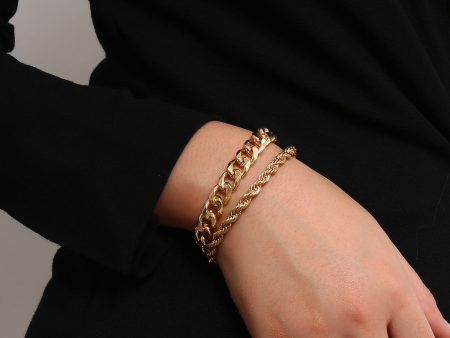 18K Gold-Plated Curb & Rope Chain Bracelet Set Discount