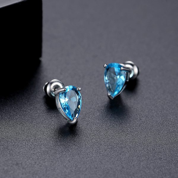 Blue Crystal & Silver-Plated Pear-Cut Stud Earrings Supply