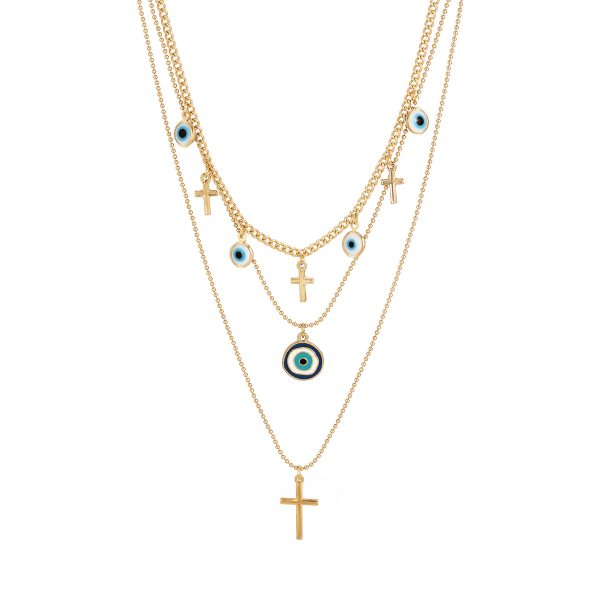 Blue Enamel & 18K Gold-Plated Cross Eye Pendant Necklace Set Discount