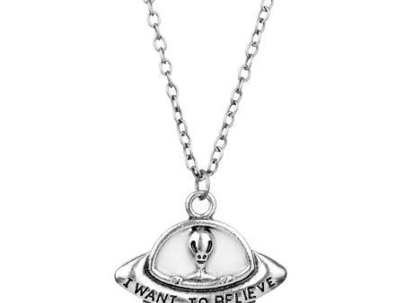 Silver-Plated  I Want To Believe  Alien UFO Pendant Necklace Online