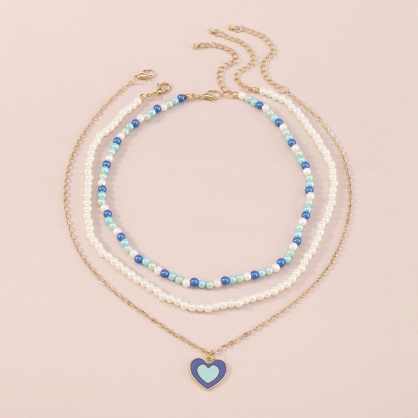 Blue Enamel & Pearl 18K Gold-Plated Heart Pendant Necklace Set Online Hot Sale