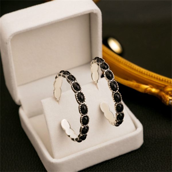 Black Resin & Silver-Plated Oval-Cut Hoop Earrings on Sale