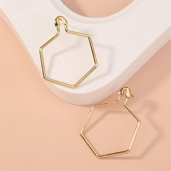 18K Gold-Plated Open Hexagon Drop Earrings Supply