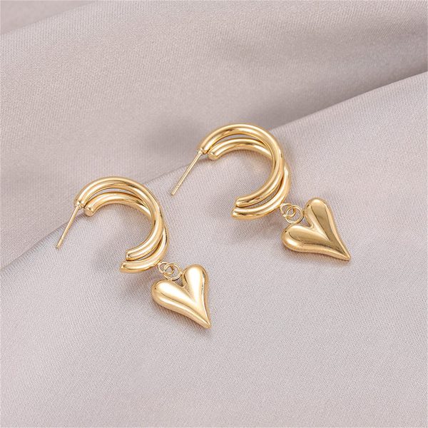 18K Gold-Plated Heart Hoop Drop Earrings Supply