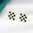 Black & White Plaid Square Stud Earrings Sale