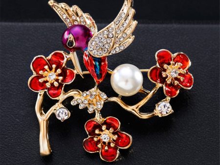 Cubic Zirconia & Pearl Enamel 18k Gold-Plated Bird Brooch Supply