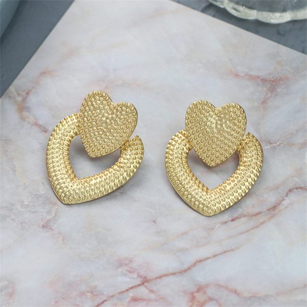 18K Gold-Plated Studded Open Heart Drop Earrings Fashion