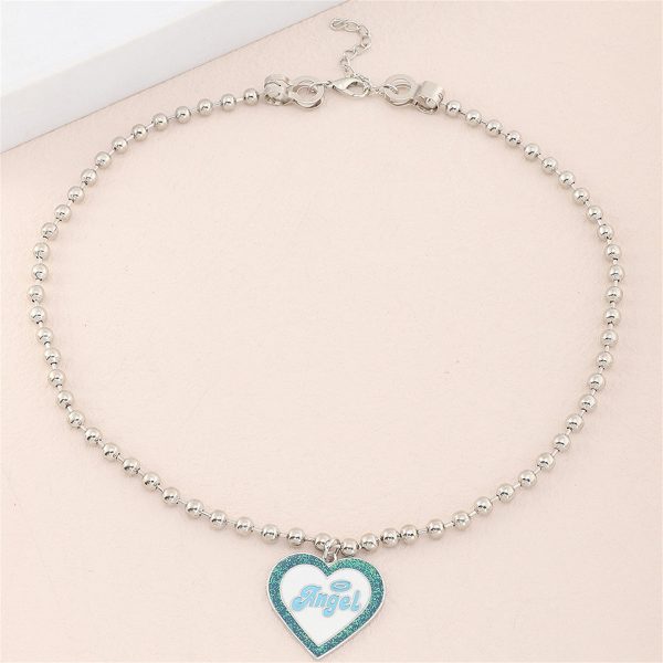 Blue Enamel & Silver-Plated  Angel  Heart Pendant Necklace Supply