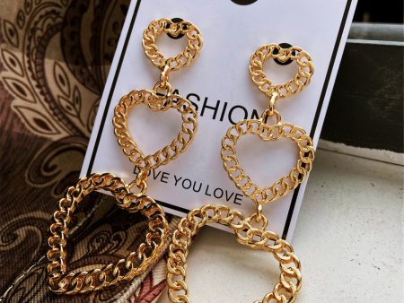 18K Gold-Plated Linking Figaro Heart Drop Earring Online