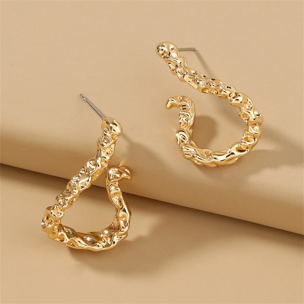 18K Gold-Plated Textured Free-Form Hoop Earrings Online Hot Sale