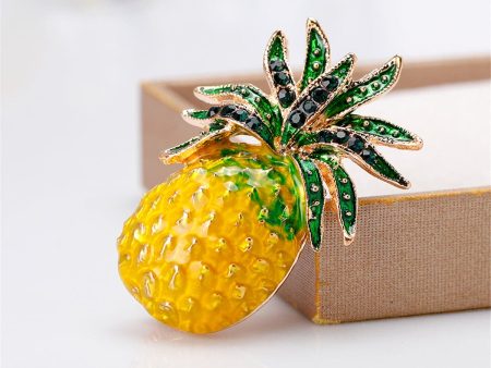 Yellow Cubic Zirconia & 18K Gold-Plated Pineapple Brooch Supply