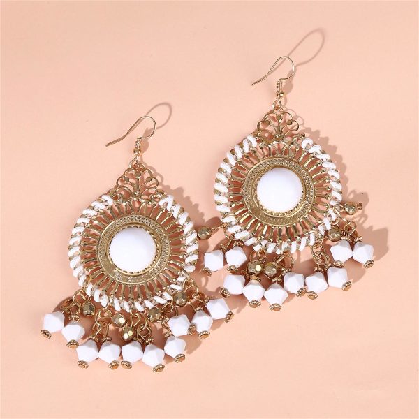 White Acrylic & Enamel 18K Gold-Plated Openwork Round Drop Earrings For Sale